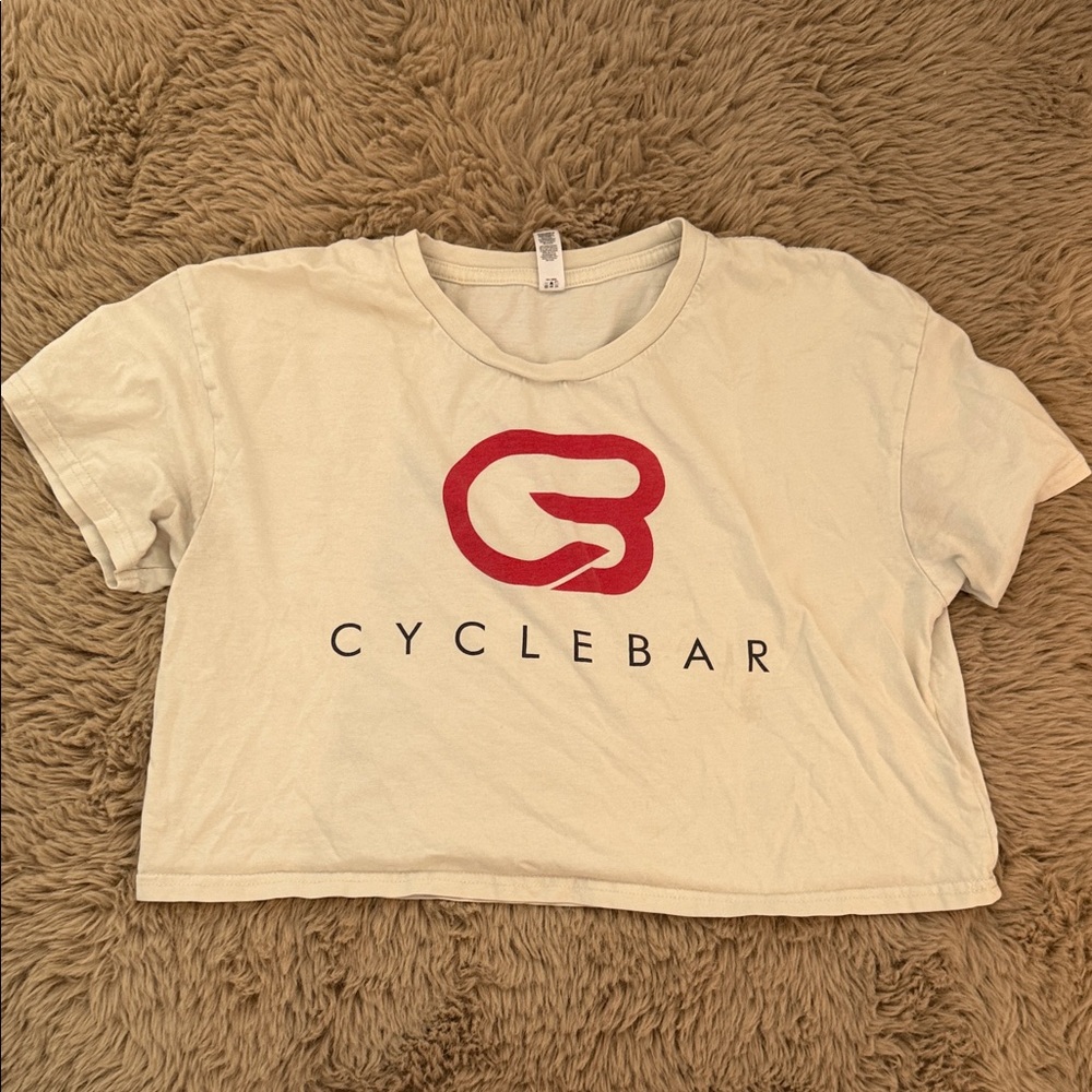 CycleBar Beige Crop Top with Red Logo